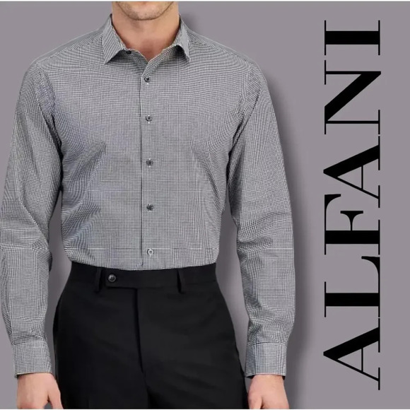 Alfani Men's Slim Fit Houndstooth Dress Shirt - Picture 8 of 8
